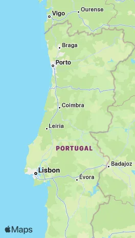 A map of Portugal from Lisbon to Porto